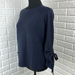 ANN TAYLOR navy wool nylon blend oversize sweater ribbon sleeve size XS NWT